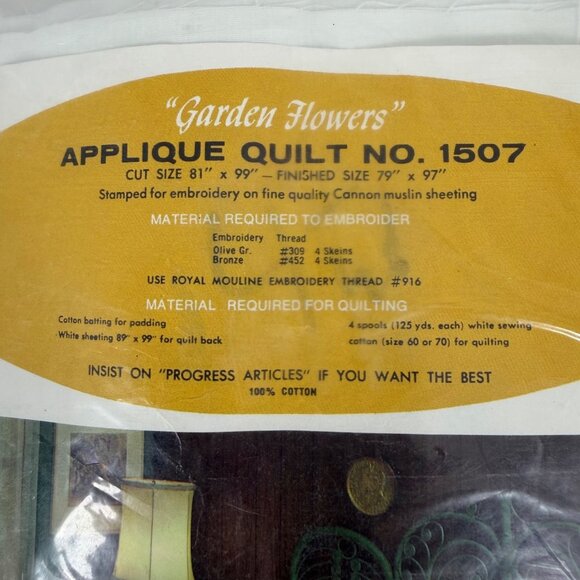 Rare Vintage Progress "Garden Flowers" No. 1507 Applique Quilt Kit New Sealed - Picture 2 of 3